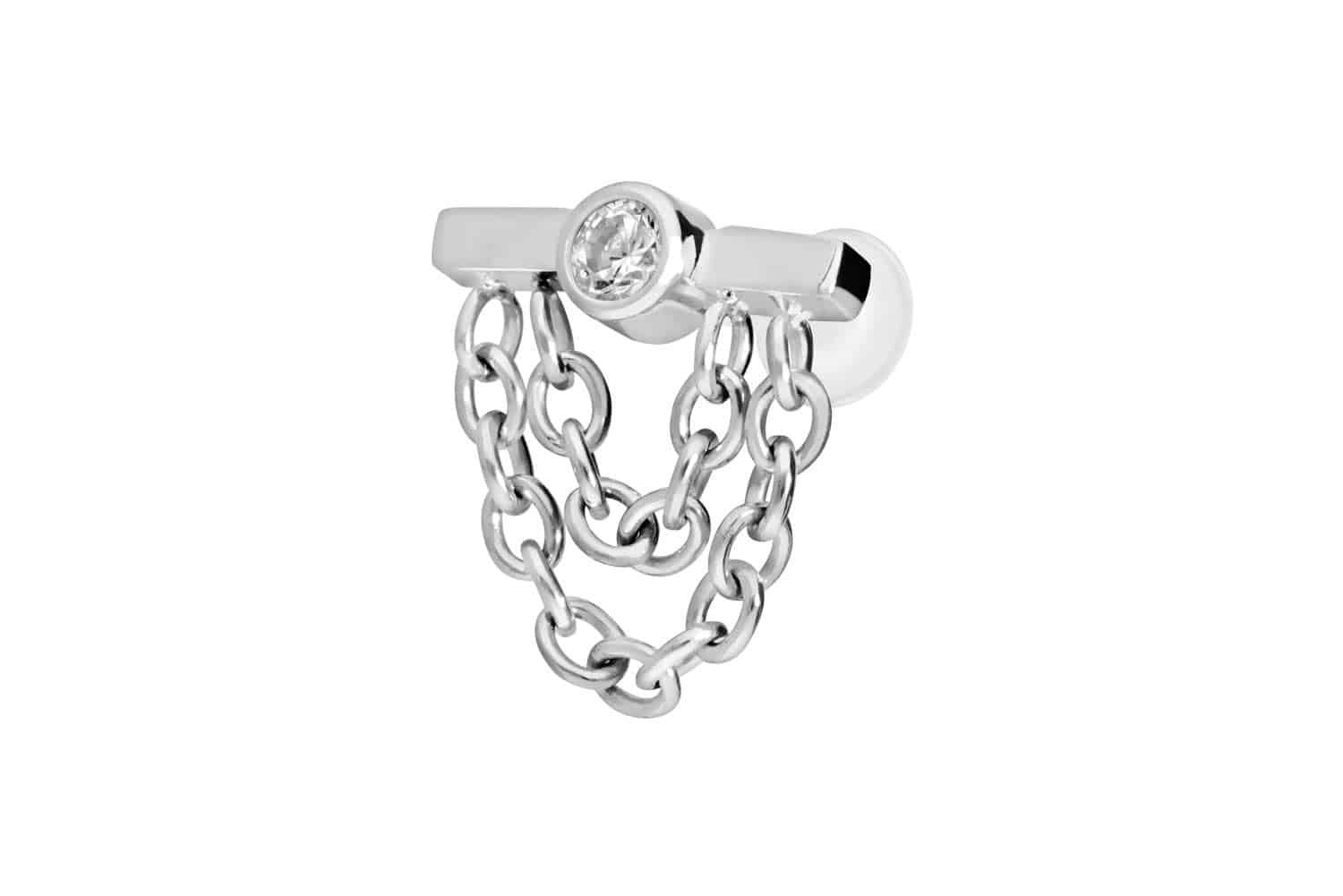 PTFE Labret Piercing mit Innengewinde + Titan-Aufsatz BALKEN + KRISTALL + 2 KETTEN